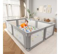 Seeday Baby Playpen, Grey Foldable Playpen for Babies and Toddlers, 59” x 71" Baby Playard for Indoor & Outdoor, Large Baby Play Yards, Baby Play Fence with Soft Breathable Mesh, Mattress, Ocean Balls