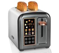 SEEDEEM 2-Slice Stainless Steel Toaster with Touch LCD Display, 6 Bread Types, 7 Shade Settings, 1.5" Slots, 3 Time Functions - Dark Metallic