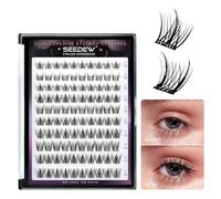 SEEDEW Lash Clusters, 100 Pieces DIY Eyelash Extensions, Individual Cluster Lashes, Super Thin Band, No Glue Needed Resuable Soft Natural Self Adhesive Lashes at Home(ABA-C Curl-MIX10-16mm-Black)