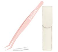 SEEDEW Tweezer P02 for DIY Lashes, Lash Application Tool, 1 PC Pointy Nano Coating Non-Stick Stainless Steel Curved Tweezer with a Protective Case, for Self-Adhesive/Pop-On Eyelash Extensions(Pink)