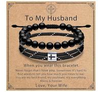 SEEDRILL Men's Bracelets Gifts for Men, Handmade Adjustable Cross Rope Bracelet for Baptism Gifts, Obsidian Bead Bracelet Gift for Dad Husband Son Boyfriend Brother Him-Birthday Christmas Anniversary