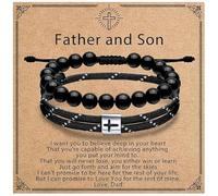 SEEDRILL Men's Bracelets Gifts for Men, Handmade Adjustable Cross Rope Bracelet for Baptism Gifts, Obsidian Bead Bracelet Gift for Dad Husband Son Boyfriend Brother Him-Birthday Christmas Anniversary