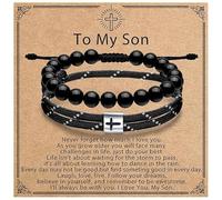 SEEDRILL Men's Bracelets Gifts for Men, Handmade Adjustable Cross Rope Bracelet for Baptism Gifts, Obsidian Bead Bracelet Gift for Dad Husband Son Boyfriend Brother Him-Birthday Christmas Anniversary