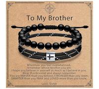 SEEDRILL Men's Bracelets Gifts for Men, Handmade Adjustable Cross Rope Bracelet for Baptism Gifts, Obsidian Bead Bracelet Gift for Dad Husband Son Boyfriend Brother Him-Birthday Christmas Anniversary