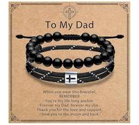 SEEDRILL Men's Bracelets Gifts for Men, Handmade Adjustable Cross Rope Bracelet for Baptism Gifts, Obsidian Bead Bracelet Gift for Dad Husband Son Boyfriend Brother Him-Birthday Christmas Anniversary