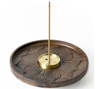 SEEDWAVE Lotus Incense Holder, Walnut Wood Burner with 3 Holes, Brass Ash Catcher for Agarwood, Sandalwood, Rose Incense