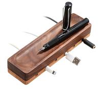 SeedWave Wooden Cord Organizer with Pen Holder, Desktop Magnetic Cable Holder with 6 Cable Slots, Adhesive Cord Keeper for Cable Management, Multipurpose Office Suppliers Organizer