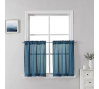 SeeGlee 24 Inch Length Linen Half Tier Curtains,2Pcs Privacy Light Filtering Semi Sheer Rod Pocket Small Valance Curtains for Kitchen Loft Short Window Denim/Dark Blue,26" W x 24" L