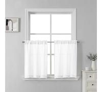 SeeGlee 30 Inch Length Linen Curtains Vlances- 2 Panels Privacy Semi Voile Drapes Small Window Treatment Panels for Nursery Babys Room(Pure White,26 Inches Wide by 30 Inches Long)