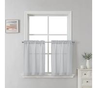 SeeGlee Light Grey Short Semi Sheer Curtains 24 Inch Length for Kitchen Over Sink- Linen Textured Bathroom Farmhouse Country Light Filtering with Rod Pocket Top 2 Panels