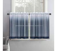 SeeGlee Navy Blue Ombre Linen Look Tier Short Sheer Curtains - 36 Inch Width by 36 Inch Length Semi Shee Curtains for Cafe,Half Window Curtain Tiers for Cabinet,2 Panels