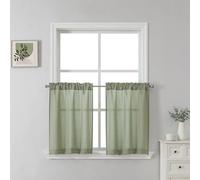 SeeGlee Short Semi Sheer RV Curtains 24 Inches Long for Kitchen Over Sink Bathroom- Modern Linen Light Filtering Mini Curtain Tiers for Basement,Sage,26" Width x 24" Length,2Panels