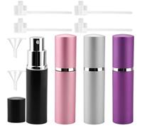 SeeHoo 10ML Perfume Atomizer Set - 4PCS Mini Refillable Spray Bottles for Travel, Purse & Handbag (Black, Silver, Pink, Purple) - Portable Scent Dispenser