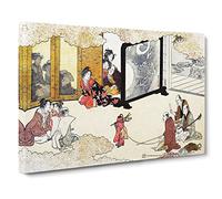 Seeing A Performance By Kitagawa Utamaro Asian Japanese Canvas Wall Art Print Ready to Hang, Framed Picture for Living Room Bedroom Home Office Décor, 20x14 Inch (50x35 cm)