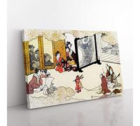 Seeing A Performance By Kitagawa Utamaro Asian Japanese Canvas Wall Art Print Ready to Hang, Framed Picture for Living Room Bedroom Home Office Décor, 76x50 cm (30x20 Inch)