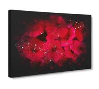 Seeing Red Flowers Paint Splash Canvas Print | Gallery Wrapped 30mm Frame Wall Art | 20x14 inches | Ready to Hang | Modern Floral Picture | Living Room Bedroom Lounge Office