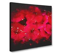 Seeing Red Flowers Paint Splash Canvas Print | Gallery Wrapped 30mm Frame Wall Art | 20x20 inches | Ready to Hang | Modern Floral Picture | Living Room Bedroom Lounge Office