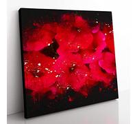 Seeing Red Flowers Paint Splash Modern Canvas Wall Art Print Ready to Hang, Framed Picture for Living Room Bedroom Home Office Décor, 50x50 cm (20x20 Inch)