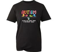 Seeing The World from A Different Angle Funny Colourful Sparrows Autism Awareness T-Shirt Autistic World's Autism Day Slogan Birthday Xmas Unisex Gift Tee Top (Black, S)