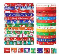 Seeiuua 48 Pcs Christmas Party Favors,Halloween Slap Bracelets Rubber Wristbands for Kids Party Supplies Decorations Bags Gifts Goodie Bags Filler. (Christmas)