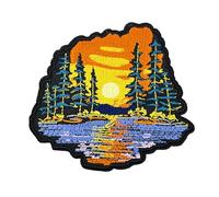 Seek Adventure Embroidered Iron-on Sew-on Patch, Nature Badge,Mountain, Forest, River, Lake, Sunset