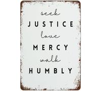 Seek Justice Love Mercy Walk Humbly Sign Vintage Tin Signs Home Kitchen Decorations Wall Decor Metal Poster for Room 8x12 Inch