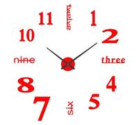 SEEK RARE DIY Wall Clock Silent Frameless 3D Wall Clocks Battery Operated 23.6 to 35.4 Inch Red Acrylic Modern Wall Clocks for Living Room Kitchen Bedroom Office (L)