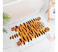 Seek4comfortable Cute Tiger Bath Mat, Orange Yellow Bathroom Rugs Non Slip Tiger Shaped Absorbent Bath Rug Cartoon Animal Bathroom Decor Plush Bathtub Rug for Shower Sink,19.7x35.5in