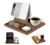 SeekElegant Detachable Wooden Triangle Book Holder Stand for Reading Rest, Acacia Book Nook Reading Valet with Cup, Pen, Phone & Earphone Holder, for Nightstand Bedside Desk Library and Book Lover