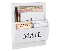 SeekElegant Mail Organizer Wall Mounted, 2-Slot Mail Holder for Wall, Wood Hanging Mail Organizer, File Paper Letter Envelope Bill Holder for Office Home Entryway (White)