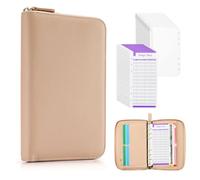 SEEKIND A6 Leather Budget Wallet Cash Envelopes System PU Leather Wallet Budget Planner Cover Notebook with Zipper 6 Rings Refillable Money Wallet Organizer for Cash Budgeting and Saving(Pink)