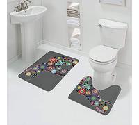 SEEKJOYS Bathroom Rugs Set 2 Piece Colorful Flowers And Elephants Bath Mats Set Includes 32'' x 20'' Bathroom and 20'' x 16'' U-Shaped Toilet Mat Large Absorbent Bath Mat with Non Slip Adhesive Bottom