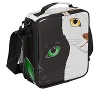 SEEKJOYS Black and White Cats Lunch Bag with Shoulder Strap and Mesh Pockets Kitten Pattern Reusable Insulated Lunch Box Cooler Bag for Women Men Office Work School Picnic