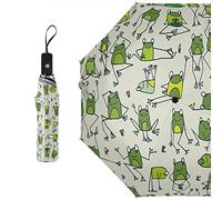 SEEKJOYS Cartoon Frog Illustration Umbrella Out PrintAbstract Frog Travel Umbrella Strong Compact Vibrant Designs Automatic Portable Folding Umbrella for Rain Sun UV Protection
