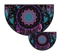 SEEKJOYS Indian Dreamcatcher Feathers Moon Half Circle Area Rug Non-Slip Half Moon Rug Soft Semi Circle Large Rugs for Kitchen Bedroom Living room Decor Carpet 63"x 40"