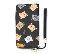 SEEKJOYS Ladies Wallet Cartoon Cat Portrait Large Women Wallets Card Holder Clutch Stylish Wallet with Wrist Strap Long Womens Purse for Cards,Coin