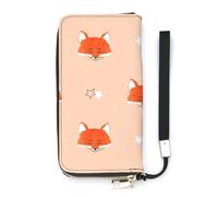 SEEKJOYS Ladies Wallet Cartoon Fox Pattern Large Women Wallets Card Holder Clutch Stylish Wallet with Wrist Strap Long Womens Purse for Cards,Coin