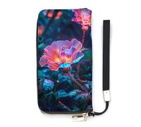 SEEKJOYS Ladies Wallet Fluorescence Flowers Forests Large Women Wallets Card Holder Clutch Stylish Wallet with Wrist Strap Long Womens Purse for Cards,Coin
