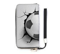 SEEKJOYS Ladies Wallet Sport with Soccer Ball Coming in Cracked Wall Large Women Wallets Card Holder Clutch Stylish Wallet with Wrist Strap Long Womens Purse