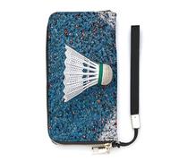 SEEKJOYS Wallet for Women Badminton on The Court Ladies Wallets Card Holder Clutch Stylish Leather Wallet with Wrist Strap Long Womens Purse