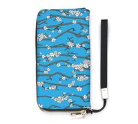 SEEKJOYS Wallet for Women Cherry Floral Blossom Ladies Wallets Card Holder Clutch Stylish Leather Wallet with Wrist Strap Long Womens Purse
