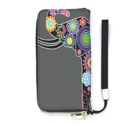 SEEKJOYS Wallet for Women Colorful Flowers and Elephants Ladies Wallets Card Holder Clutch Stylish Leather Wallet with Wrist Strap Long Womens Purse