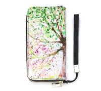 SEEKJOYS Wallet for Women Four Season Tree. Watercolors Ladies Wallets Card Holder Clutch Stylish Leather Wallet with Wrist Strap Long Womens Purse