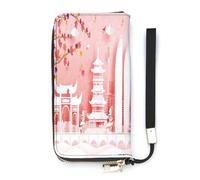 SEEKJOYS Wallet for Women Modern Chinese Cities Pattern Ladies Wallets Card Holder Clutch Stylish Leather Wallet with Wrist Strap Long Womens Purse