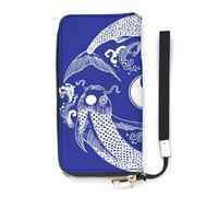 SEEKJOYS Wallet for Women Oriental Traditional Tai Chi Ladies Wallets Card Holder Clutch Stylish Leather Wallet with Wrist Strap Long Womens Purse