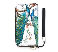 SEEKJOYS Wallet for Women Peacock Cherry Tree Ladies Wallets Card Holder Clutch Stylish Leather Wallet with Wrist Strap Long Womens Purse