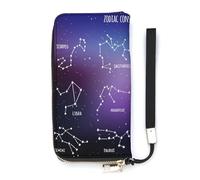 SEEKJOYS Wallet for Women Twelve Constellation Ladies Wallets Card Holder Clutch Stylish Leather Wallet with Wrist Strap Long Womens Purse