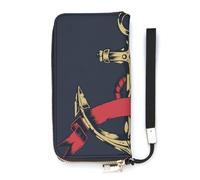 SEEKJOYS Women's Wallet Anchor Pattern Ladies Wallets Card Holder Clutch Stylish Leather Wallet with Wrist Strap Long Womens Purse