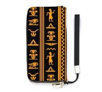 SEEKJOYS Women's Wallet Ancient Egyptian Symbols Ladies Wallets Card Holder Clutch Stylish Leather Wallet with Wrist Strap Long Womens Purse
