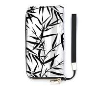 SEEKJOYS Women's Wallet Bamboo Leaf Chinese Pattern Ladies Wallets Card Holder Clutch Stylish Leather Wallet with Wrist Strap Long Womens Purse
